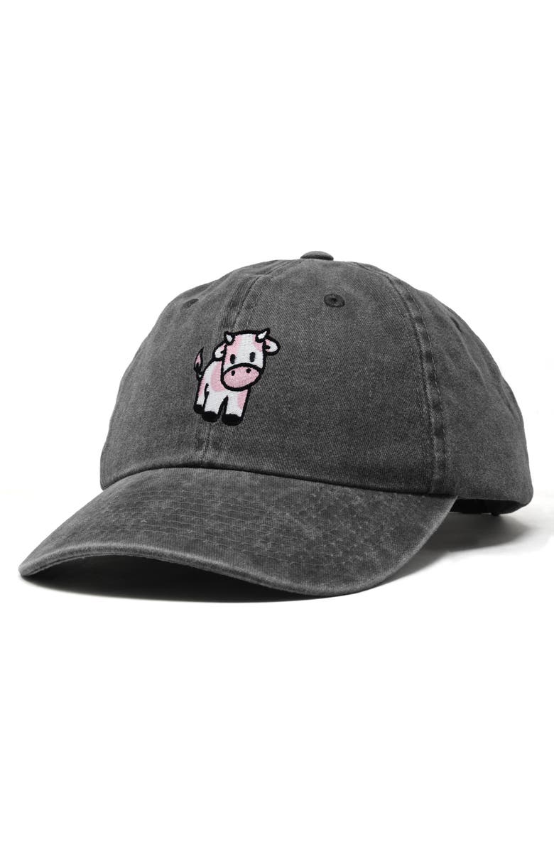Dalix Strawberry Cow Embroidered Cap, Alternate, color, Washed Black