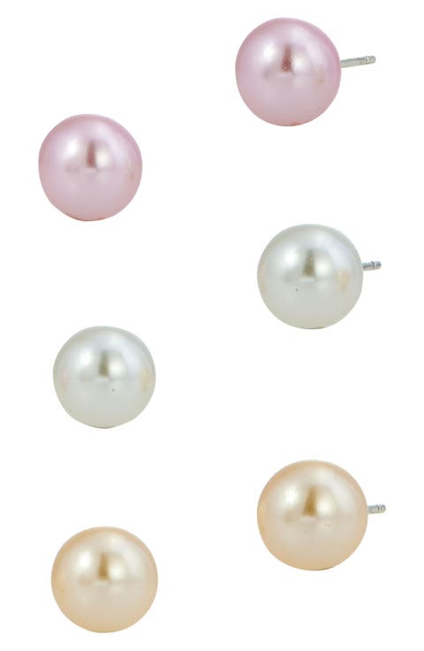 Set Of 3 Mother-Of-Pearl Stud Earrings
