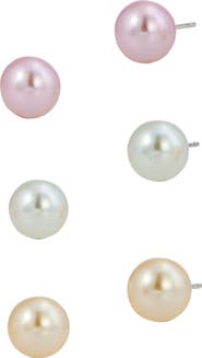 SAVVY CIE JEWELS Set Of 3 Mother-Of-Pearl Stud Earrings