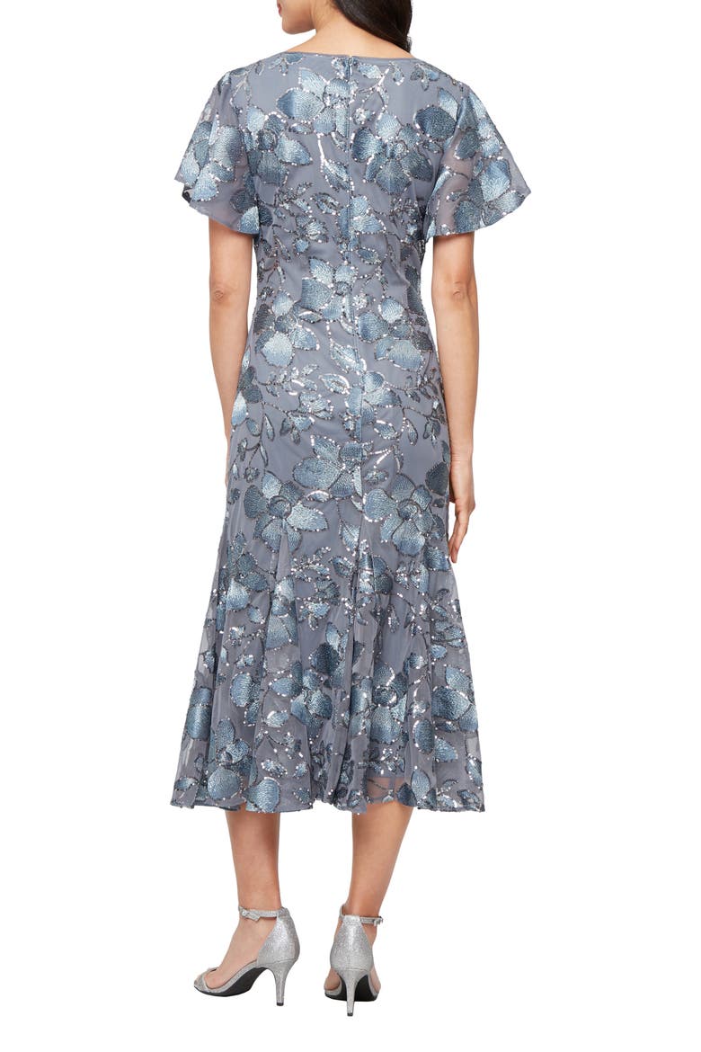 Sequin Embroidered Floral Cocktail Dress, Alternate, color, STEEL