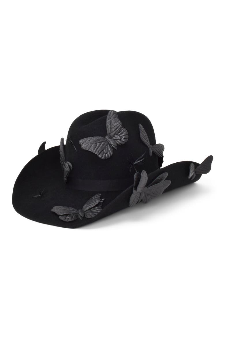 Britney Butterfly Western Felt Hat, Main, color, BLACK