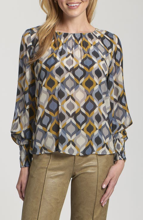 Printed Smocked Cuff Top