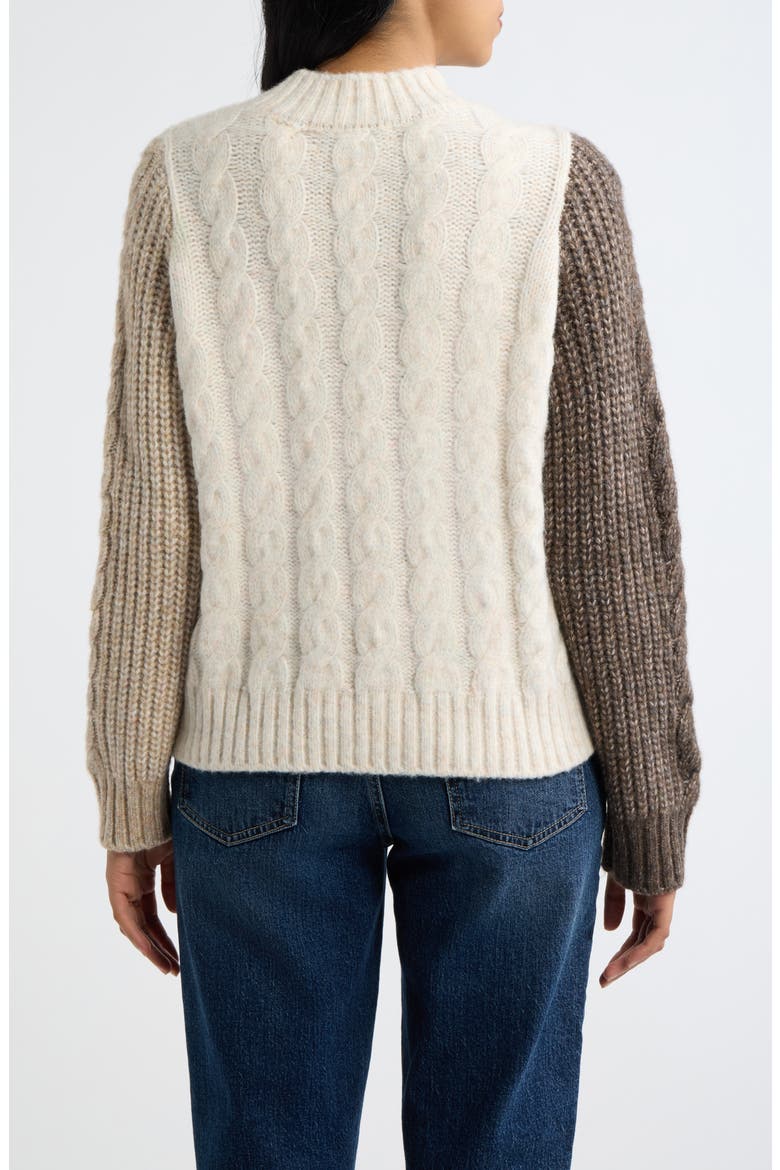 Colorblock Patchwork Cable Stitch Sweater, Alternate, color, TAUPE