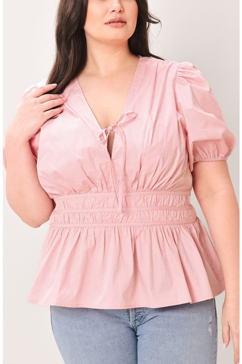 Split Neck Puff Sleeve Top, Alternate, color, BABY PINK