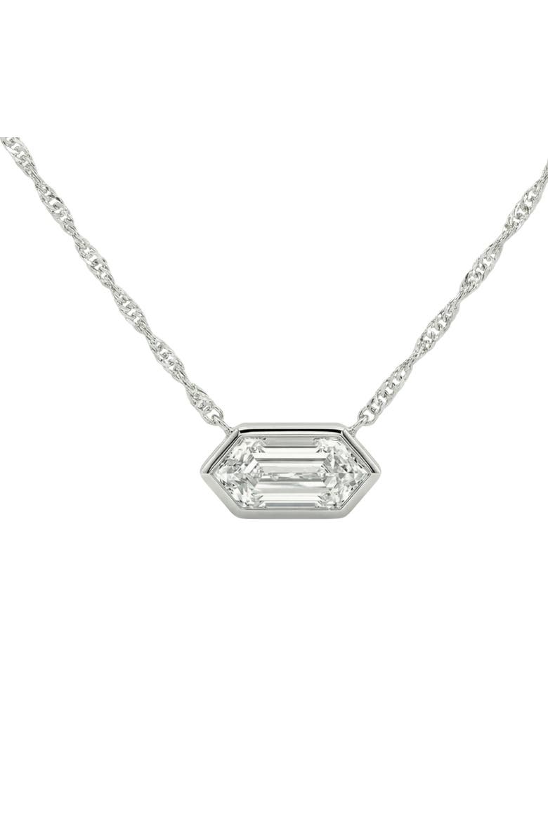 Certified 3/4Ct Long Hexagon Bezel Diamond East West Pendant Necklace Lab Grown, Main, color, White Gold