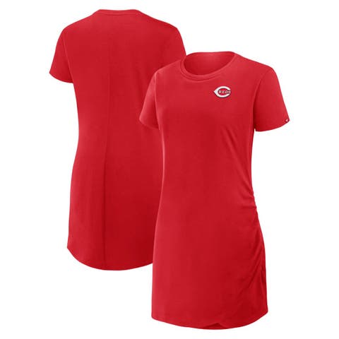 Women's Fanatics Red Cincinnati Reds Ruched Drape T-Shirt Dress