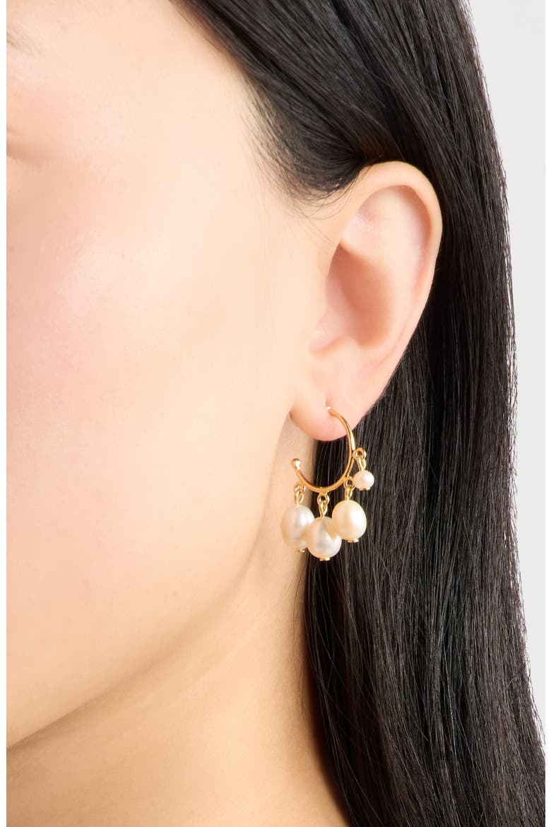 Demi Fine Shaky Freshwater Pearl Hoop Earrings, Alternate, color, WHITE- 14K GOLD PLATED