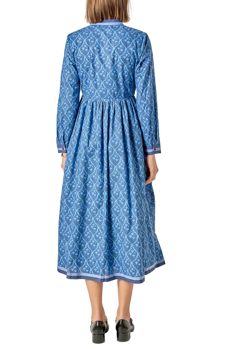 English Factory Stripe Trim Long Sleeve Midi Dress, Alternate, color, Navy