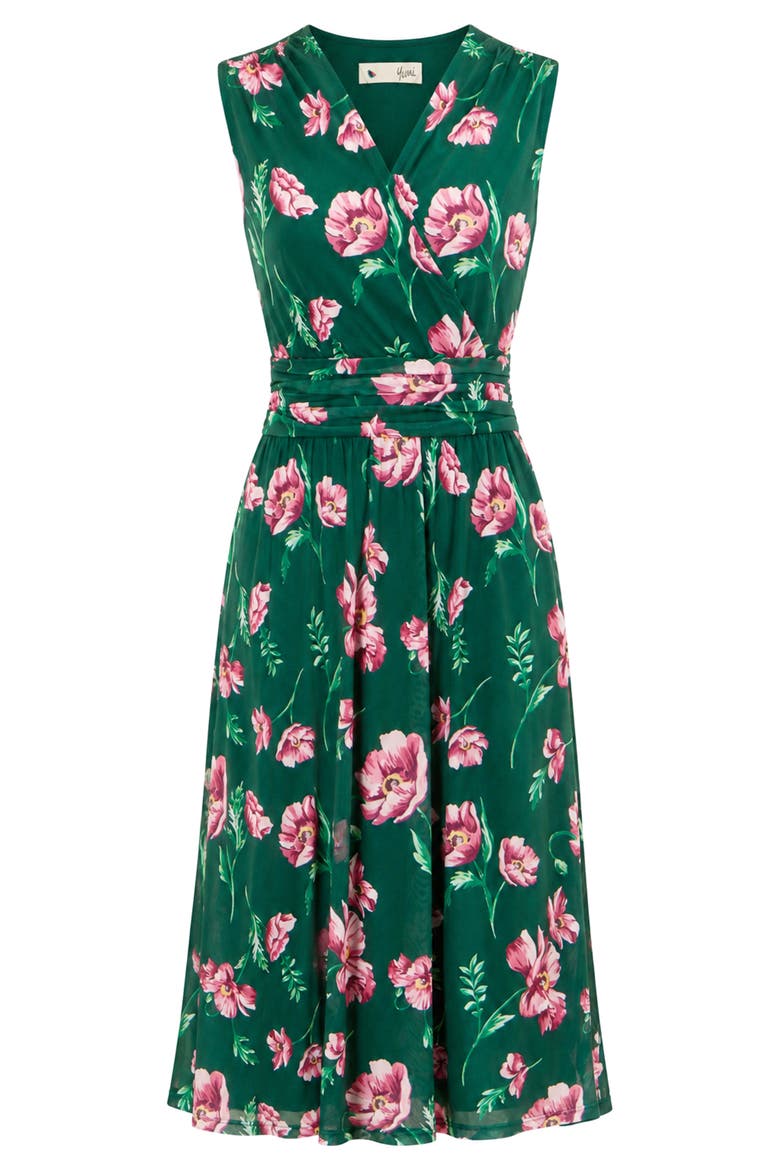 Mesh Stretch Midi Dress, Alternate, color, Green