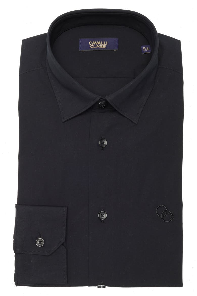 Slim Fit Cotton Dress Shirt, Alternate, color, BLACK