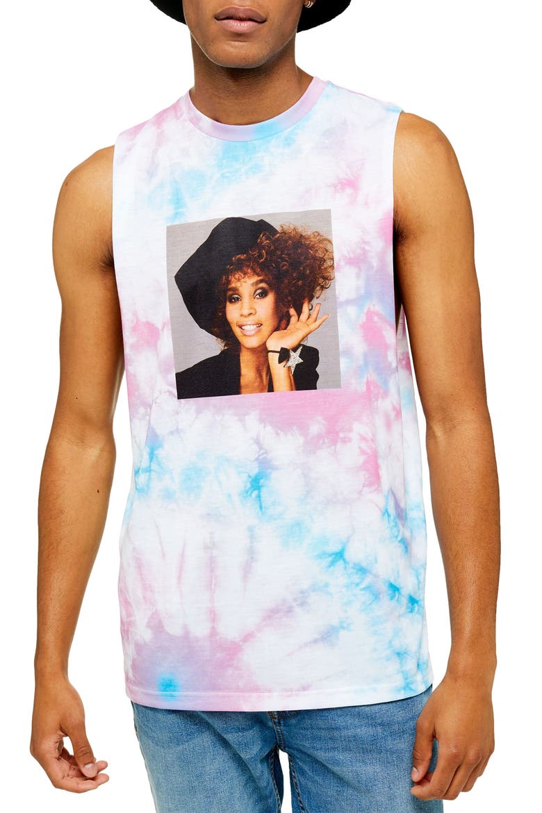 Whitney Houston Tie Dye Sleeveless T-Shirt, Main, color, WHITE MULTI