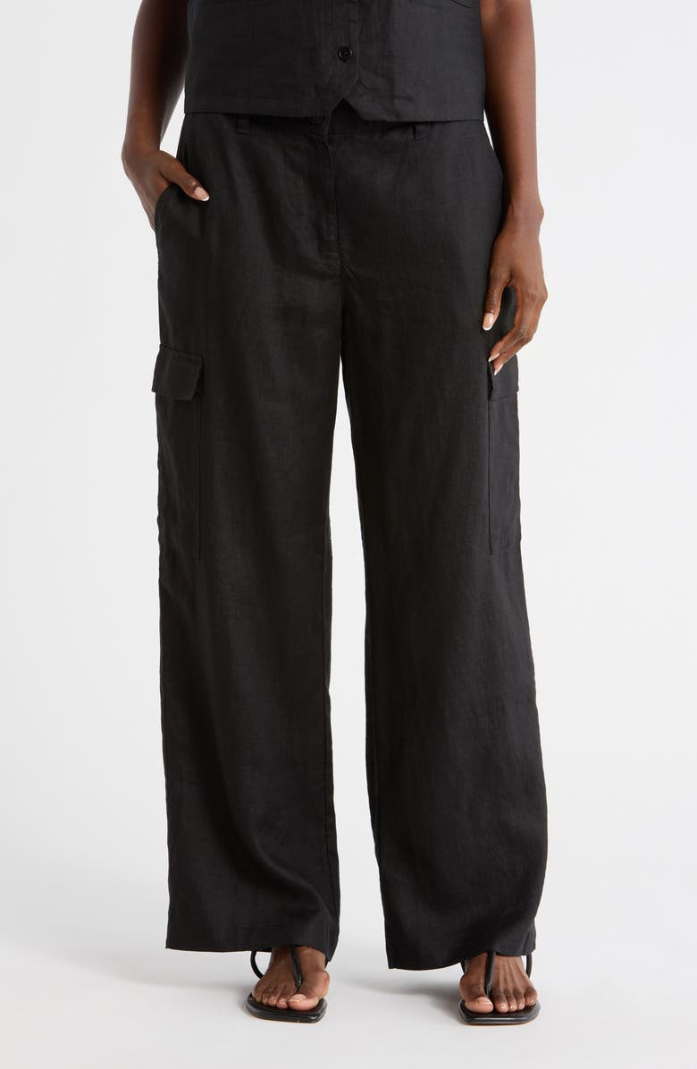Eileen Fisher Wide Leg Cargo Pants, Main, color, Black
