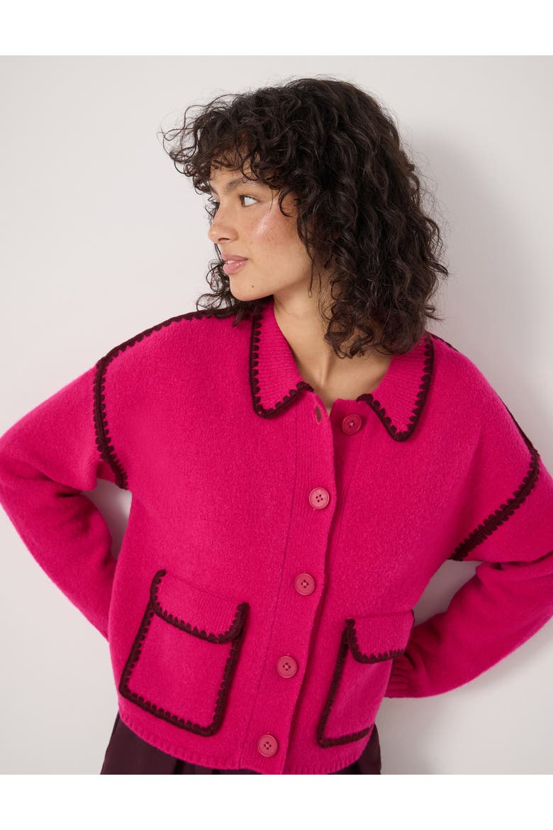 Wool Blend Whipstitch Trim Shirt Jacket, Alternate, color, Magenta Pink