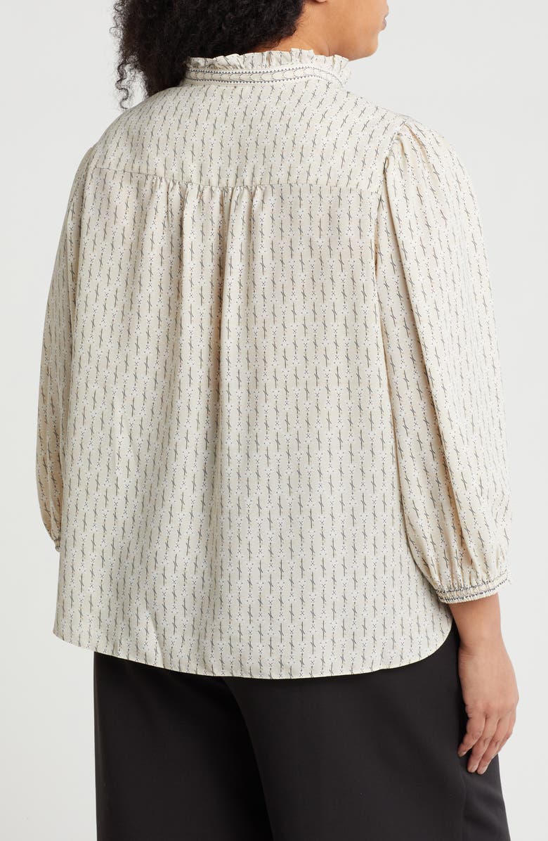 MAX STUDIO Split Neck Long Sleeve Top, Alternate, color, Natural Cotton Floral