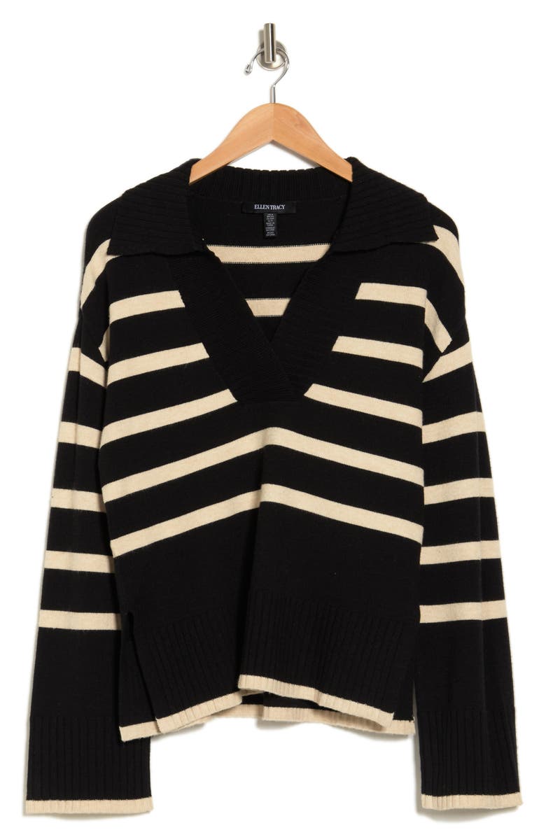 Ellen Tracy V-Neck Collar Stripe Sweater, Alternate, color,