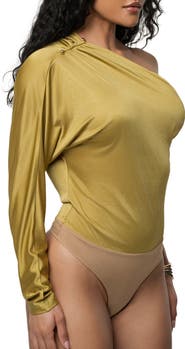 JLUXLABEL One-Shoulder Satin Bodysuit