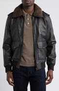 Frye Leather Aviator Jacket with Faux Fleece Collar