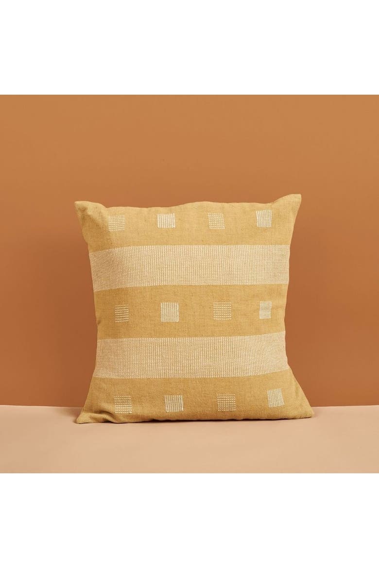 Chokor Nira Ochre Organic Cotton Handloom Pillow - Cover Only, Alternate, color, Ochre/Yellow