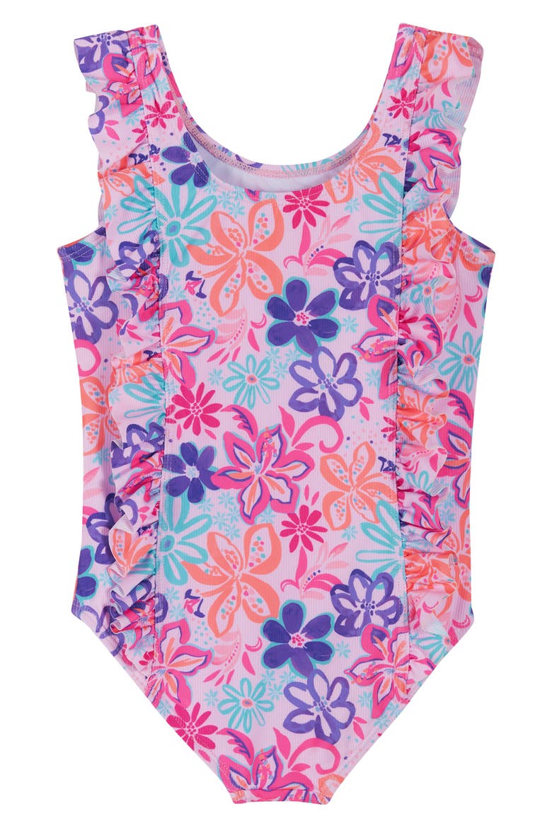 Kids' Beach Icon Ruffle One-Piece Swimsuit, Alternate, color, PURPLE TROPIC