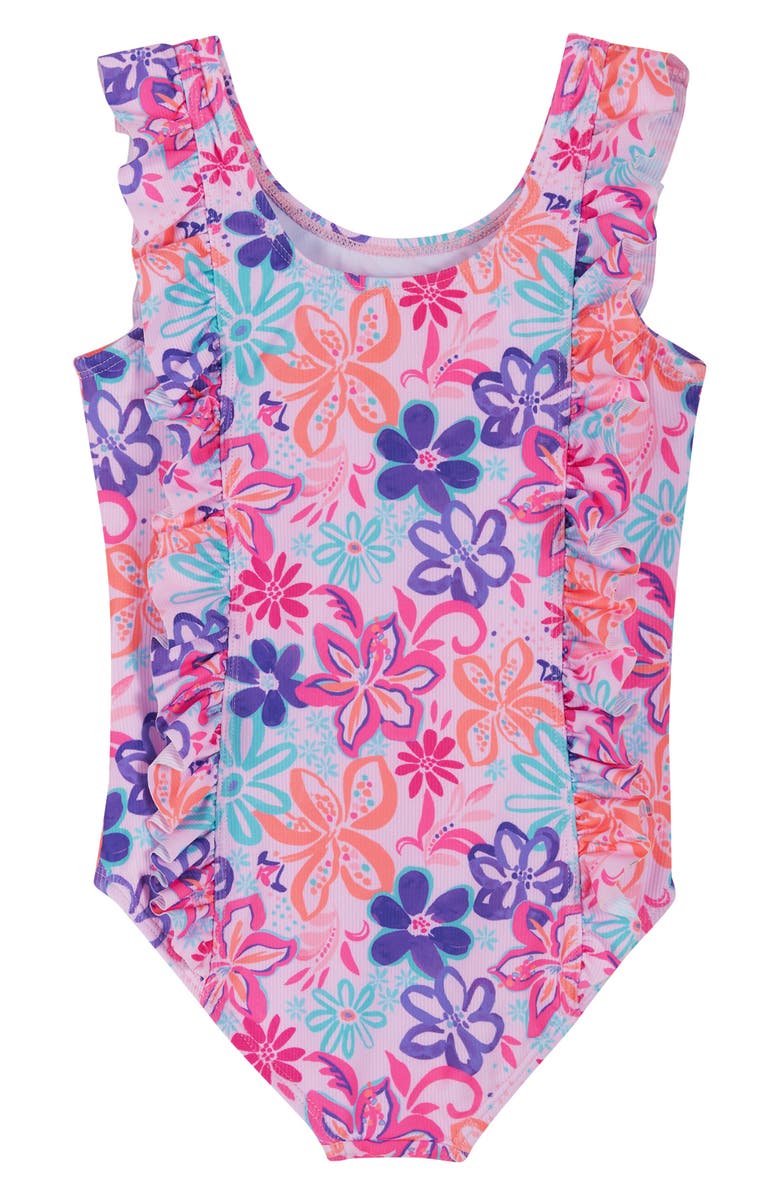 Andy & Evan Kids' Beach Icon Ruffle One-Piece Swimsuit, Alternate, color, Purple Tropic