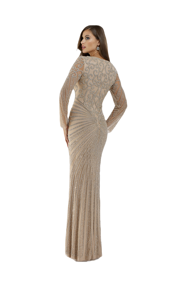 LARA New York V Neck Beaded Long Sleeve Dress, Alternate, color, Nude