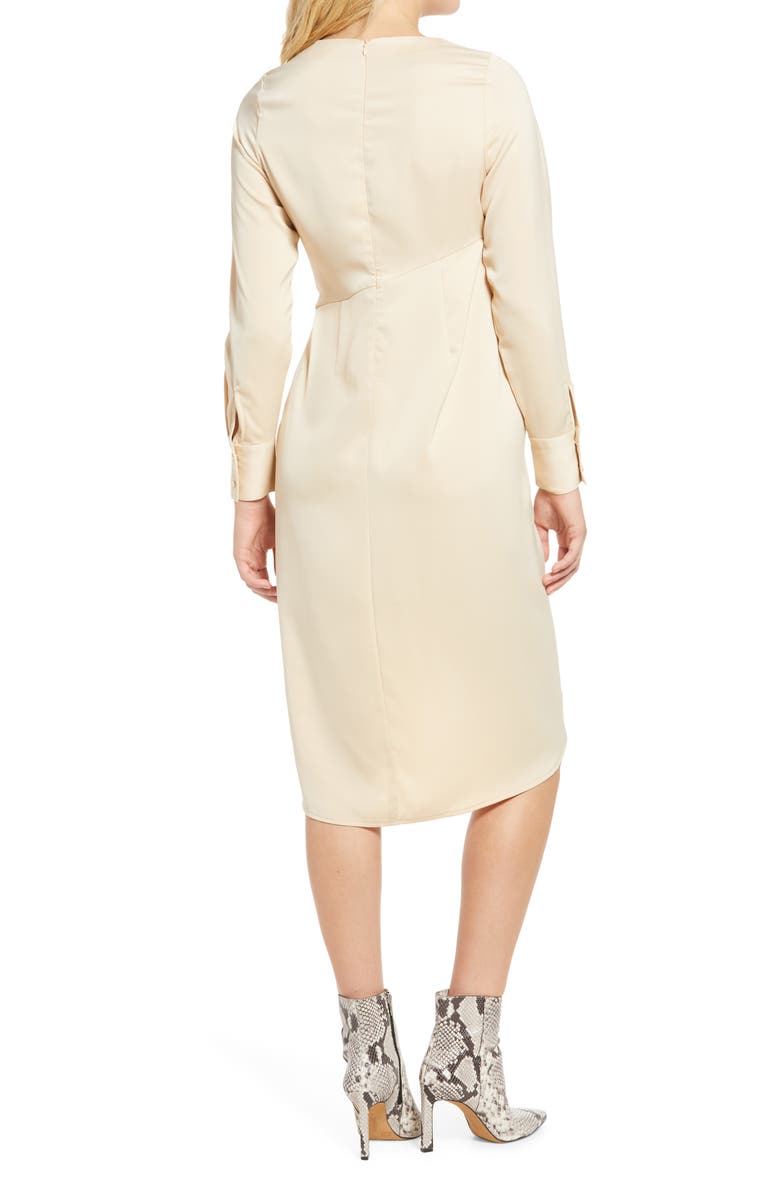 KENDALL + KYLIE Pleated Satin Long Sleeve Midi Dress, Alternate, color, 