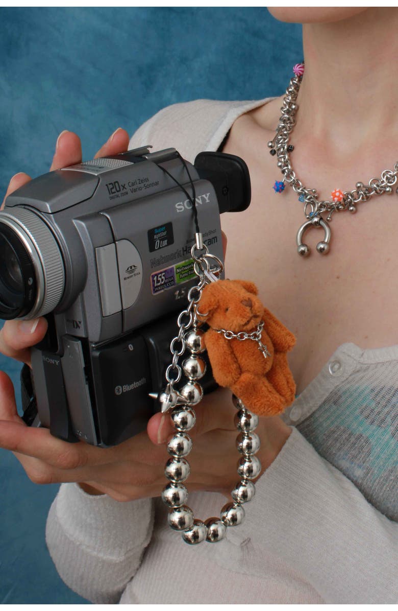 Velvet Luna Beaded Teddy Bear Phone Strap, Alternate, color, Brown