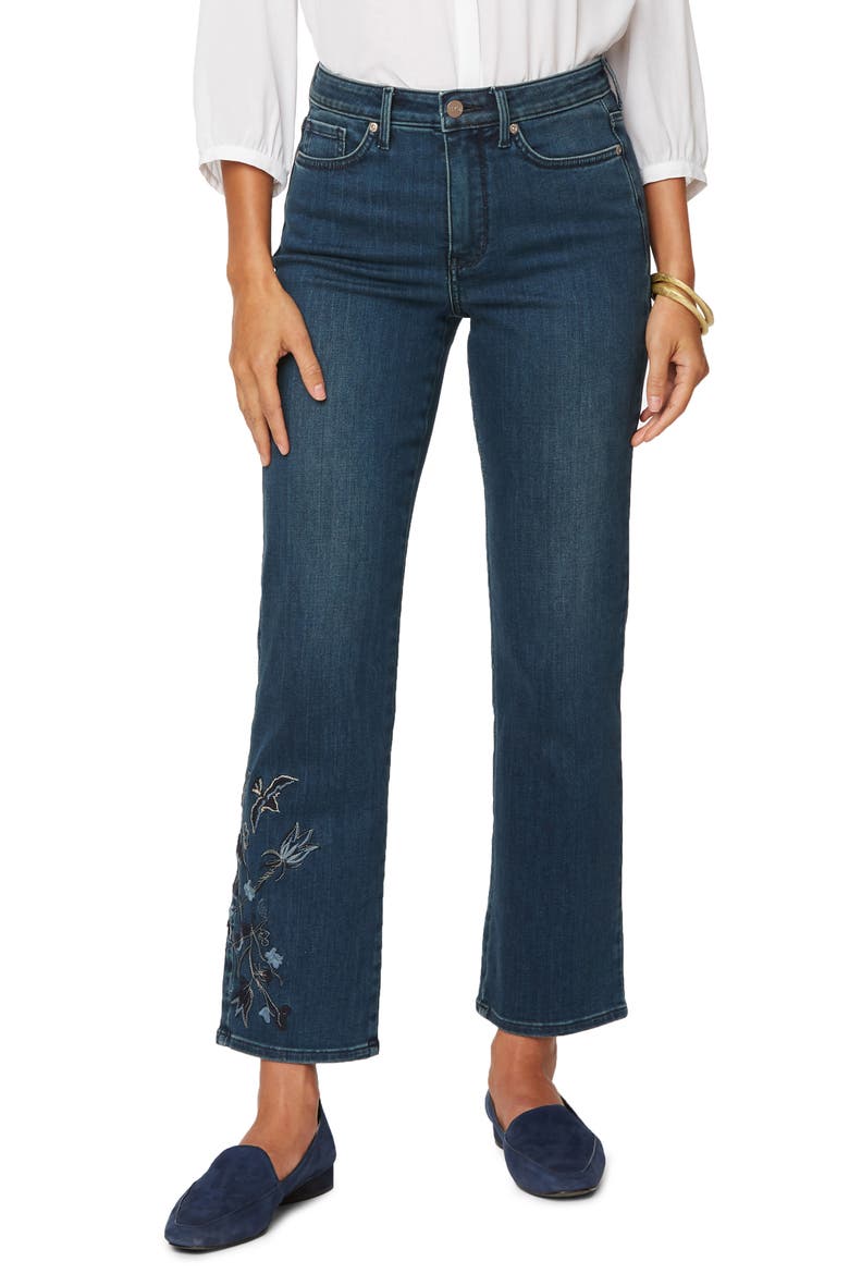 Embroidered Relaxed Ankle Straight Leg Jeans, Main, color, CLEAN REVERENCE