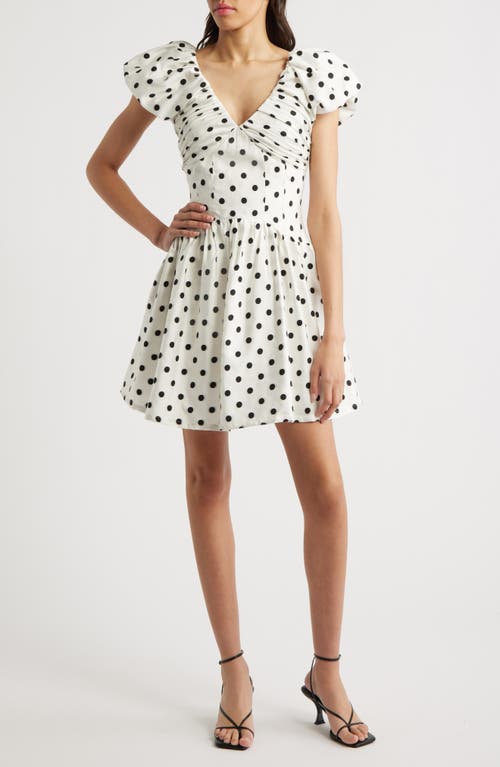 Sister Jane Raven Spot Polka Dot Ruched Fit & Flare Minidress In Ivory