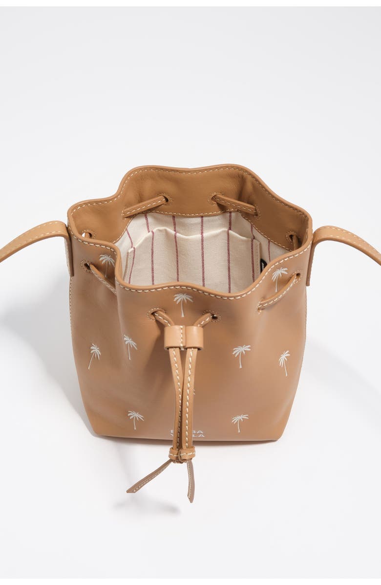 Bimba y Lola Small Palms print leather Carlino bucket bag, Alternate, color, Hazelnut