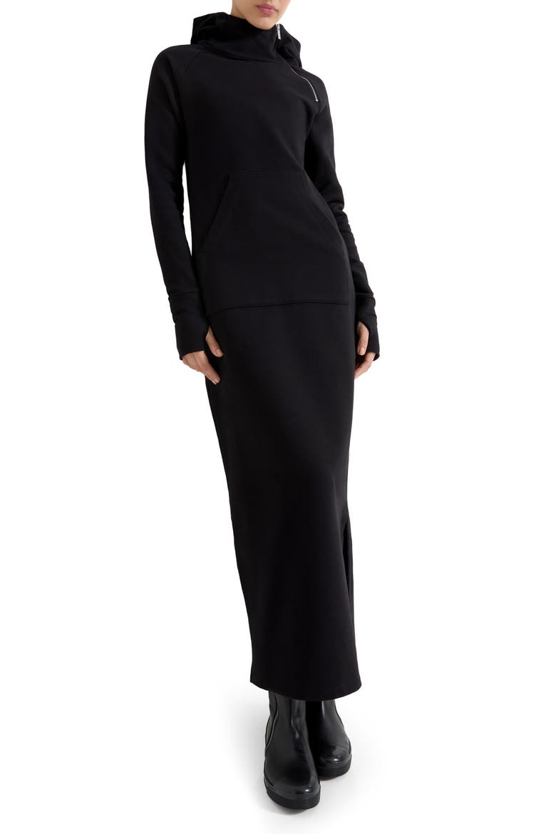 Tompkins Long Sleeve Hoodie Maxi Dress, Alternate, color, BLACK