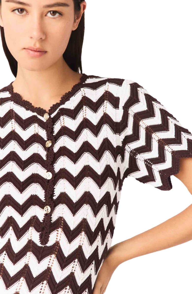 maje Zigzag crochet dress, Alternate, color, Brown/White