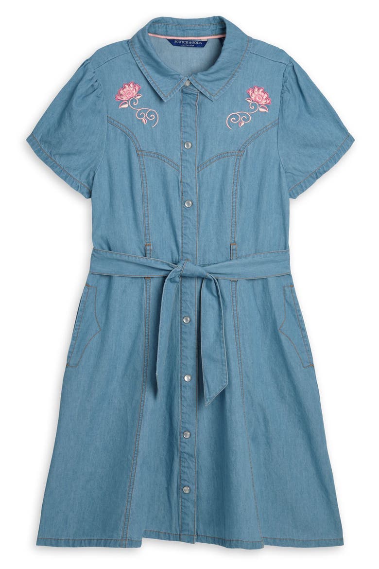 Kids' Western Denim Dress, Main, color, LIGHT BLUE WASH