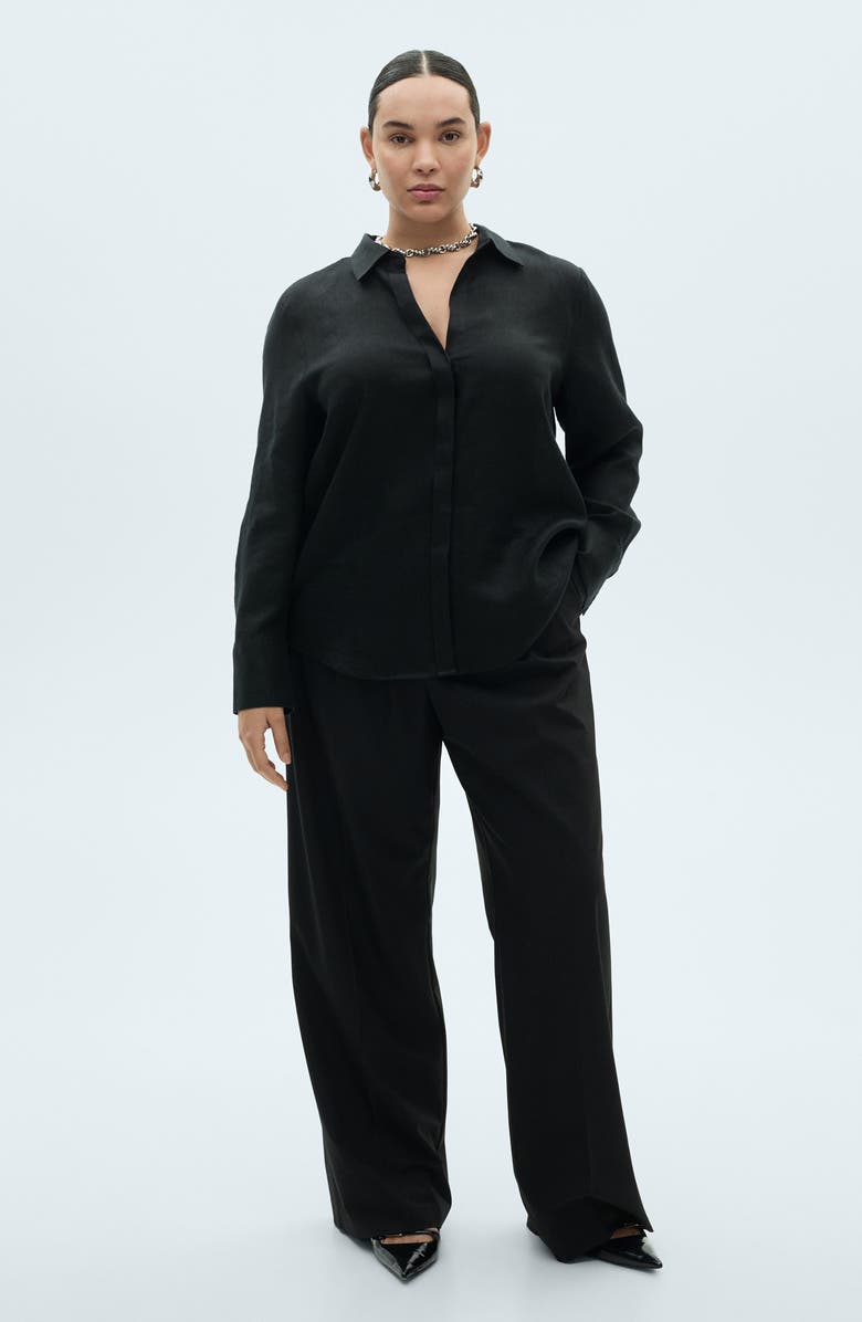 MANGO Regular Fit Linen Button-Up Shirt, Alternate, color, 