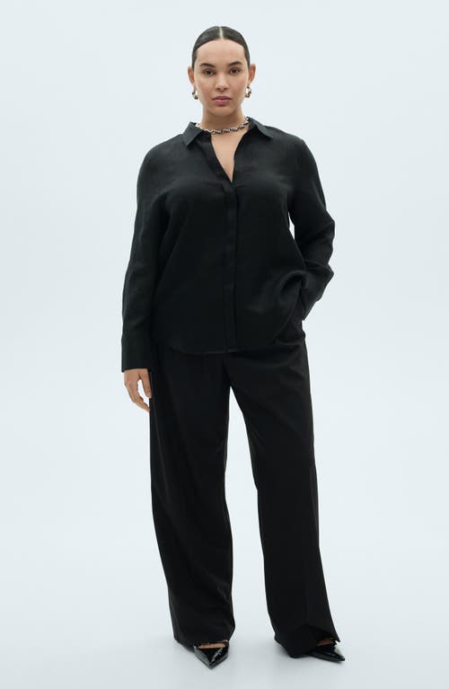 Mango Regular Fit Linen Button-up Shirt In Black