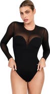 Popilush Shapewear Illusion Mesh Long Sleeve Tummy Control Bodysuit