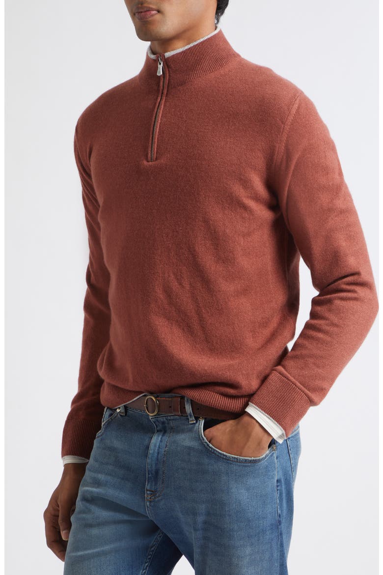 Tipped Cashmere Half Zip Sweater, Alternate, color, AMBER LIGHT GRAY