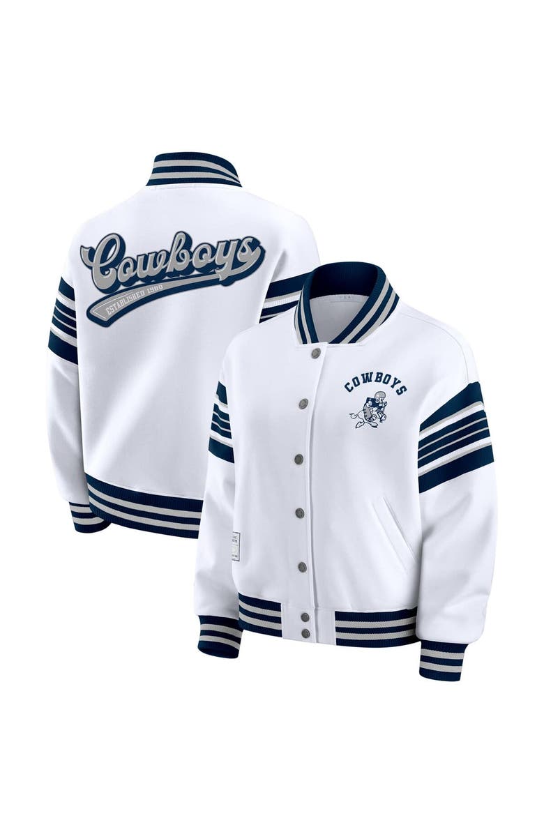 WEAR by Erin Andrews Women's WEAR by Erin Andrews White Dallas Cowboys Plus Size Full-Snap Fleece Sweatshirt Jacket, Main, color, White