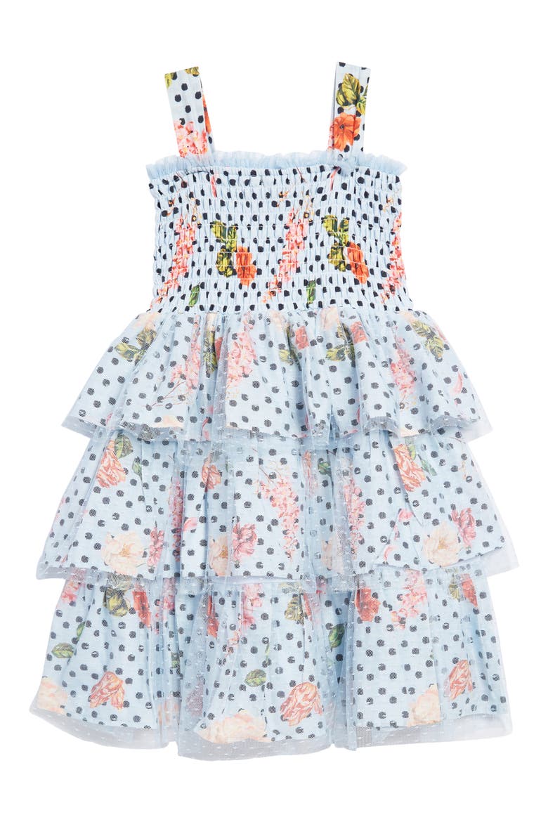 Kids' Tiered Polka Dot Dress, Alternate, color, DUSTY BLUE