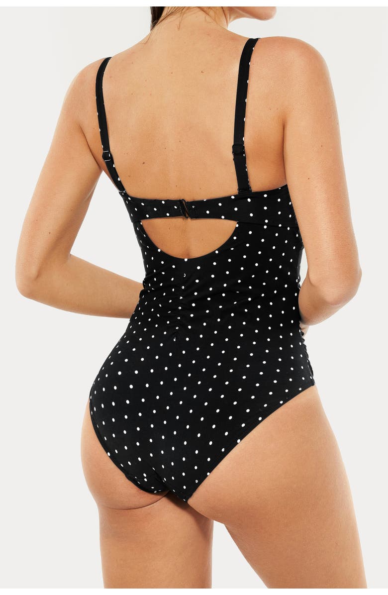Popilush Front Twist Cutout Shaping All-in-One Shapewear Swimsuit, Alternate, color, Black/White Dot
