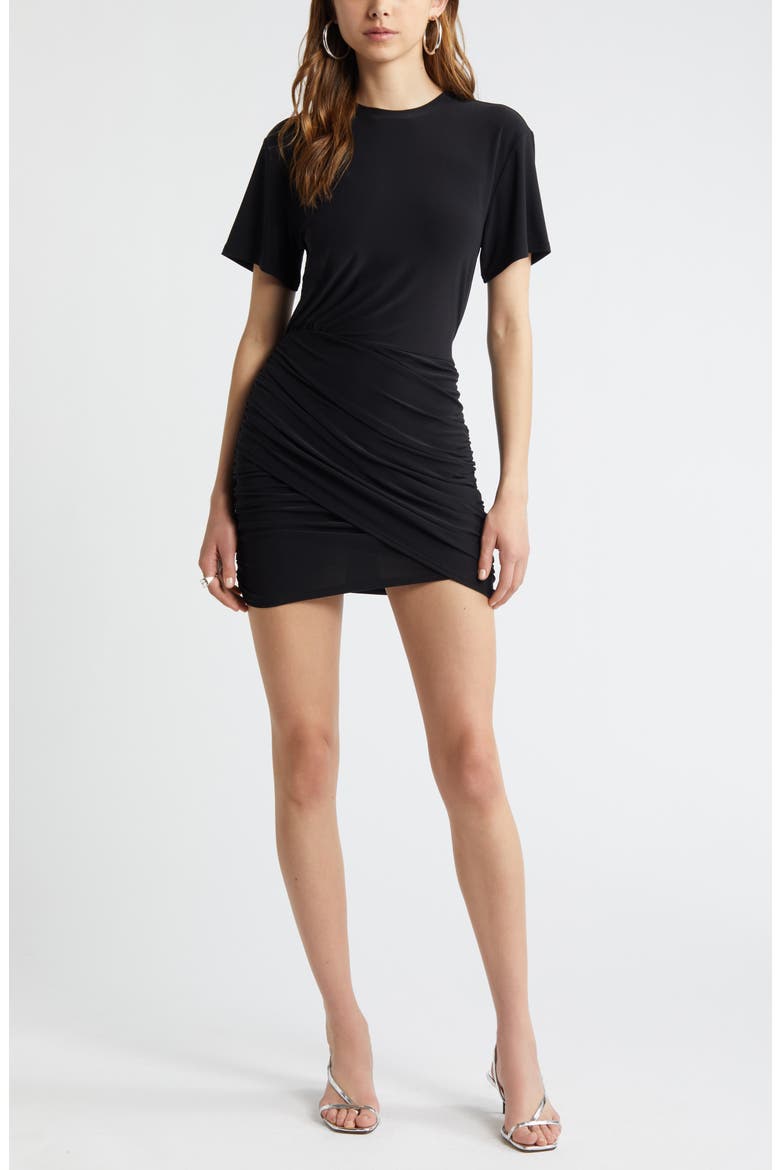 Faux Wrap Jersey Dress, Main, color, BLACK