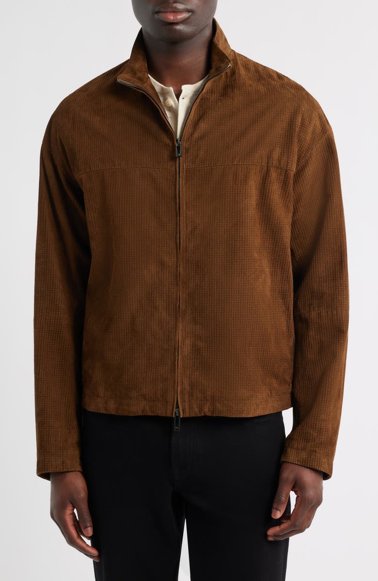 Emporio Armani Suede Zip Front Jacket, Alternate, color, Solid Medium Beige