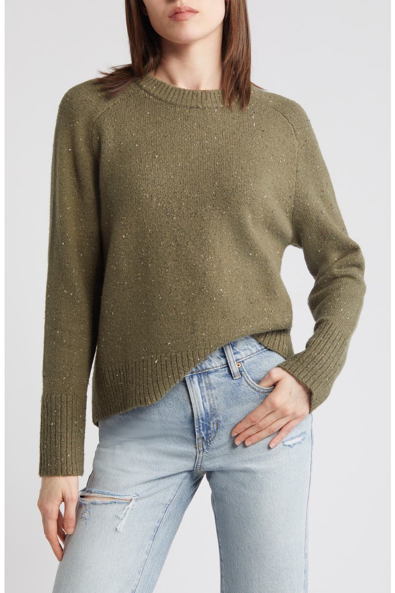 Speckled Pima Cotton Blend Sweater, Main, color, OLIVE KALAMATA NEP
