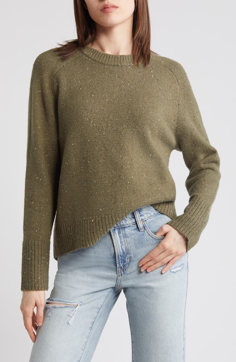 Treasure & Bond Speckled Pima Cotton Blend Sweater, Main, color, Olive Kalamata Nep