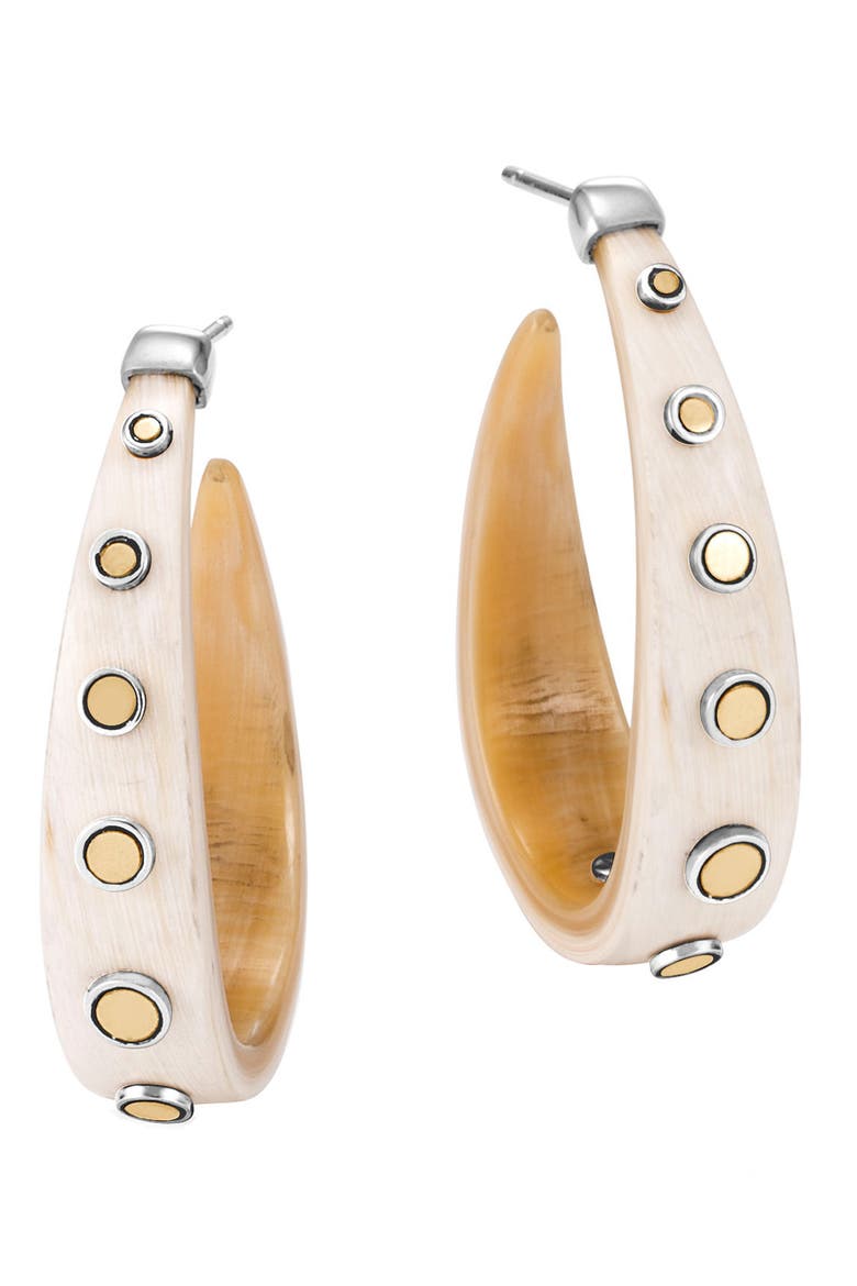 Dot Horn Hoop Earrings, Main, color, SILVER/ GOLD/ HORN