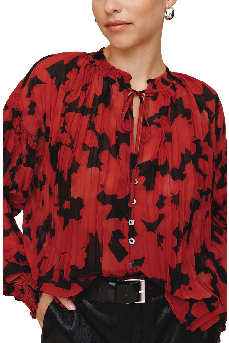 Pleated Smocked Top, Alternate, color, RED CAMELLIA