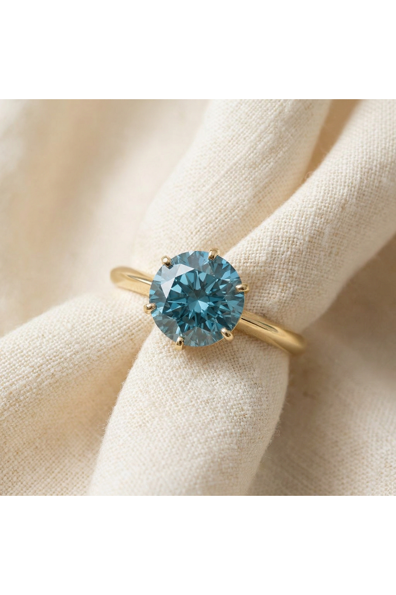 2ct Blue Diamond Solitaire Engagement Ring In 14k Or Gold Lab Grown, Alternate, color, 14k Yellow Gold