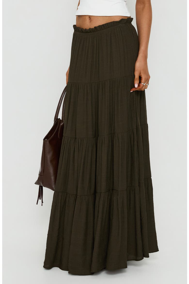 Mya Tiered Maxi Skirt, Alternate, color, CHOCOLATE