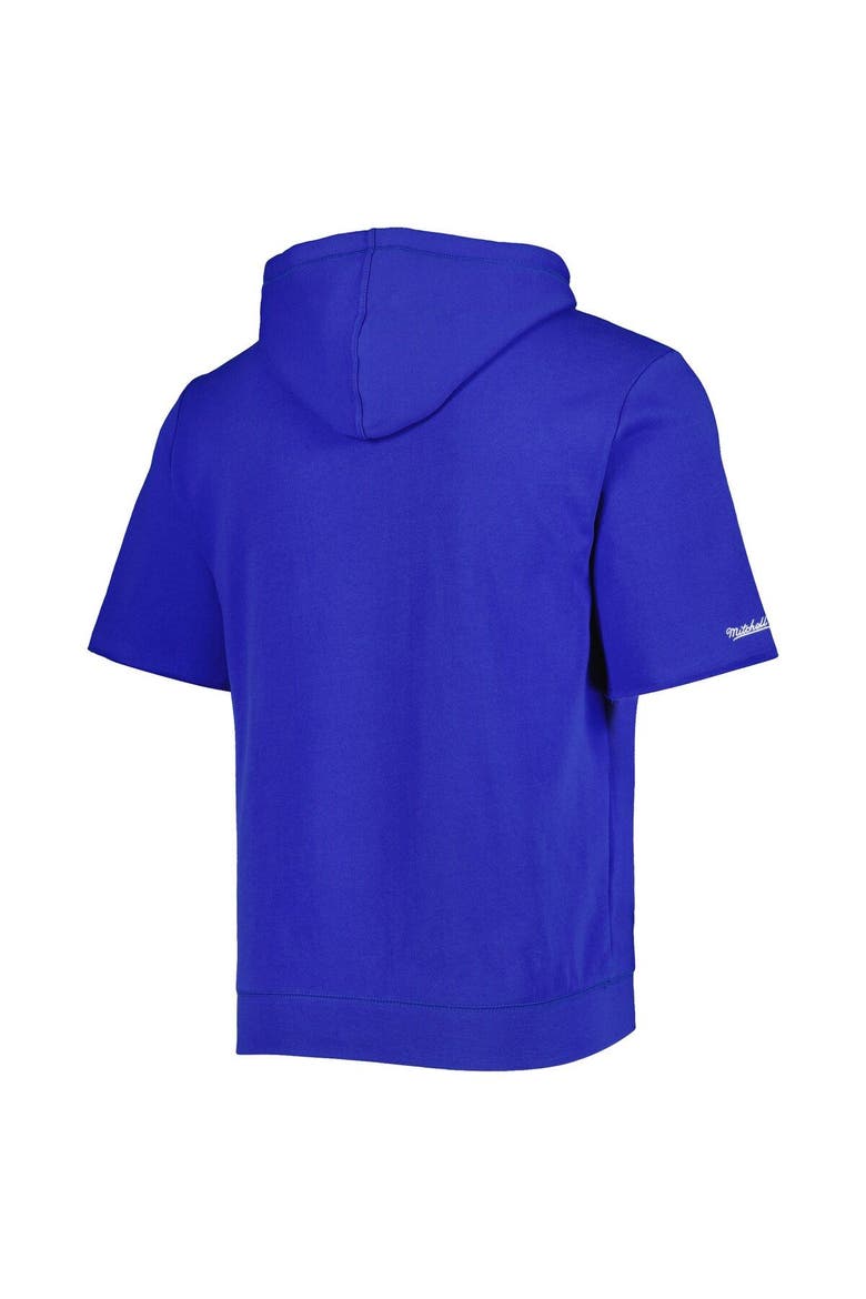 Men's Mitchell & Ness Royal Chicago Cubs Cooperstown Collection Washed Fleece Pullover Short Sleeve Hoodie, Alternate, color, Royal