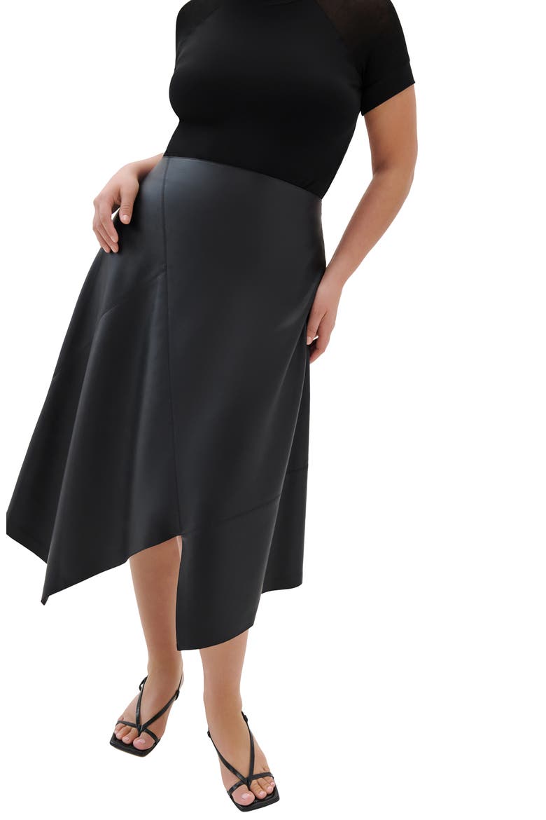 Coralie Asymmetric Hem Faux Leather Skirt, Alternate, color, BLACK